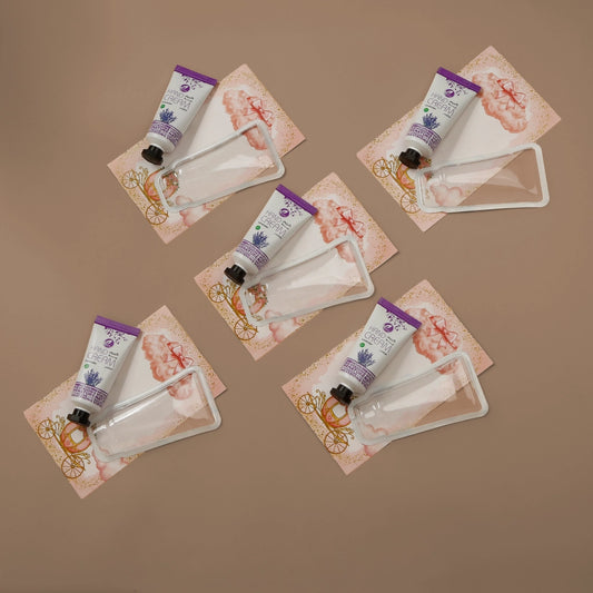 مجموعة توزيعات المواليد لون وردي بدون نصوص - ميني كريم اليد لافندر ( 5 قطع )